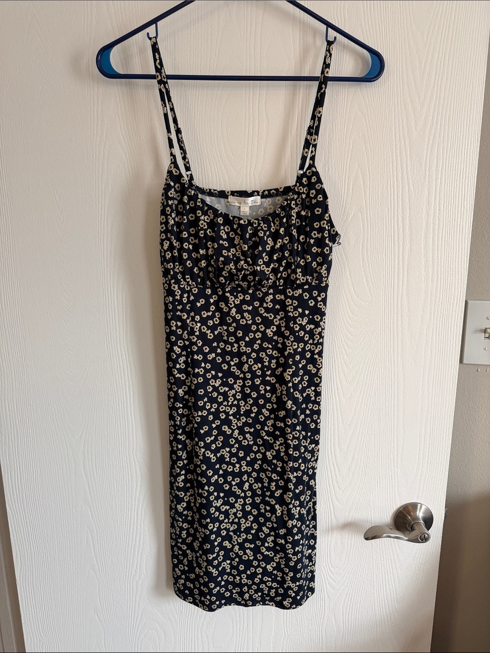 nine britton Black Slip Midi Dress with Cream Daisy Print